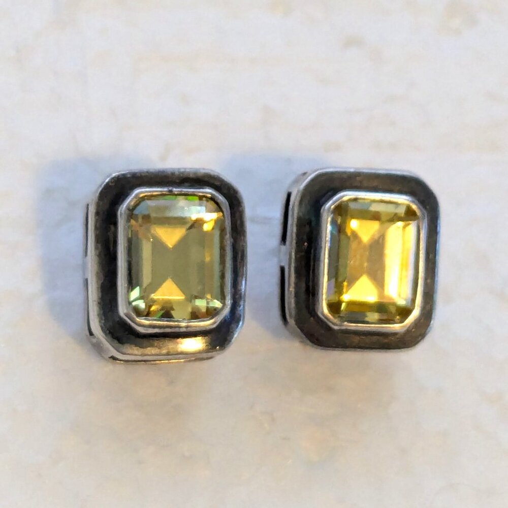 Yellow Faceted Tourmaline Iolite SE 925 Sterling Silver Stud Pierced Earrings